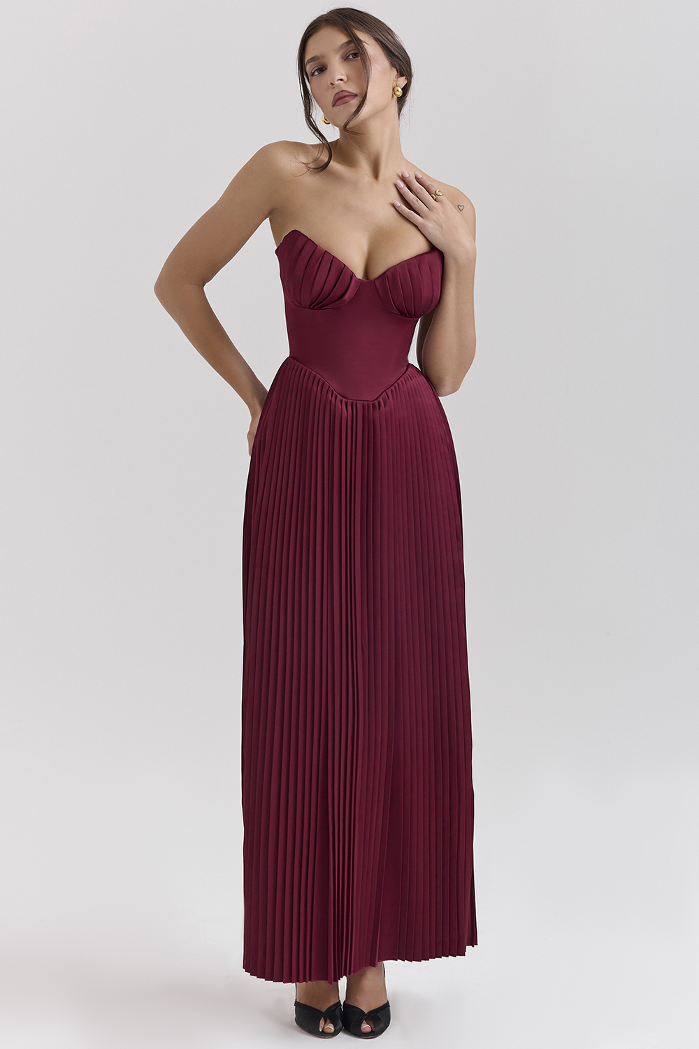 Marcella Berry Pleated Satin Maxi Dress - luluinthesky