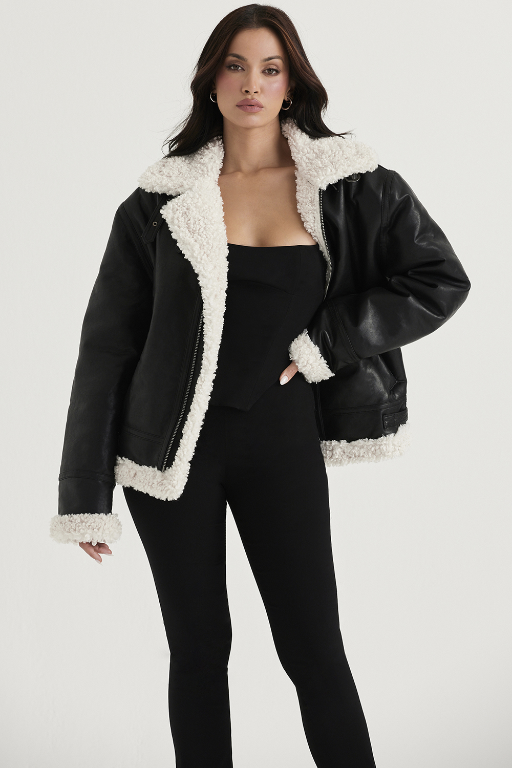 Madden Black Vegan Shearling Aviator Jacket - luluinthesky