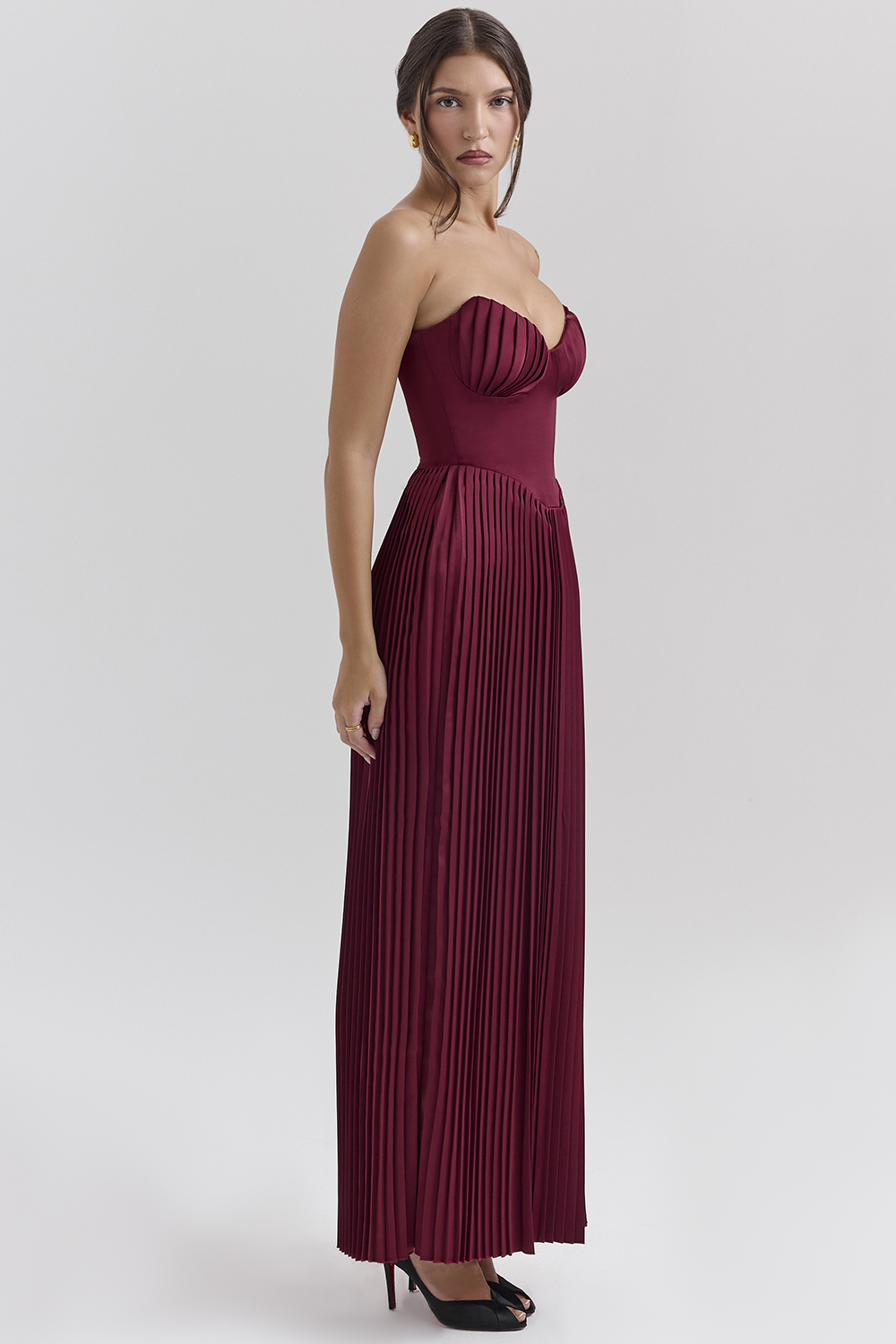 Marcella Berry Pleated Satin Maxi Dress - luluinthesky
