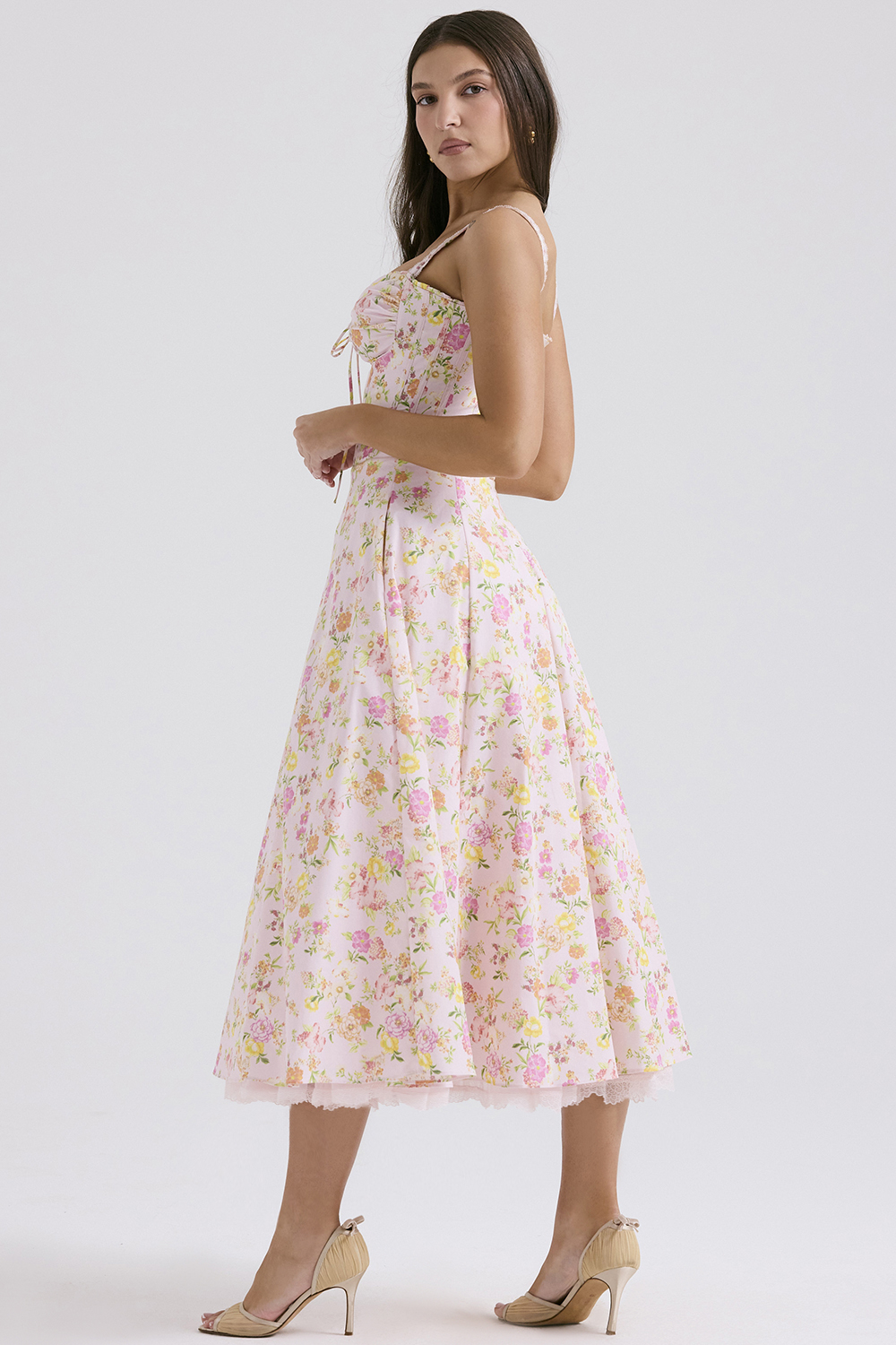 Rosalee Pink Meadow Print Cotton Bustier Sundress - luluinthesky