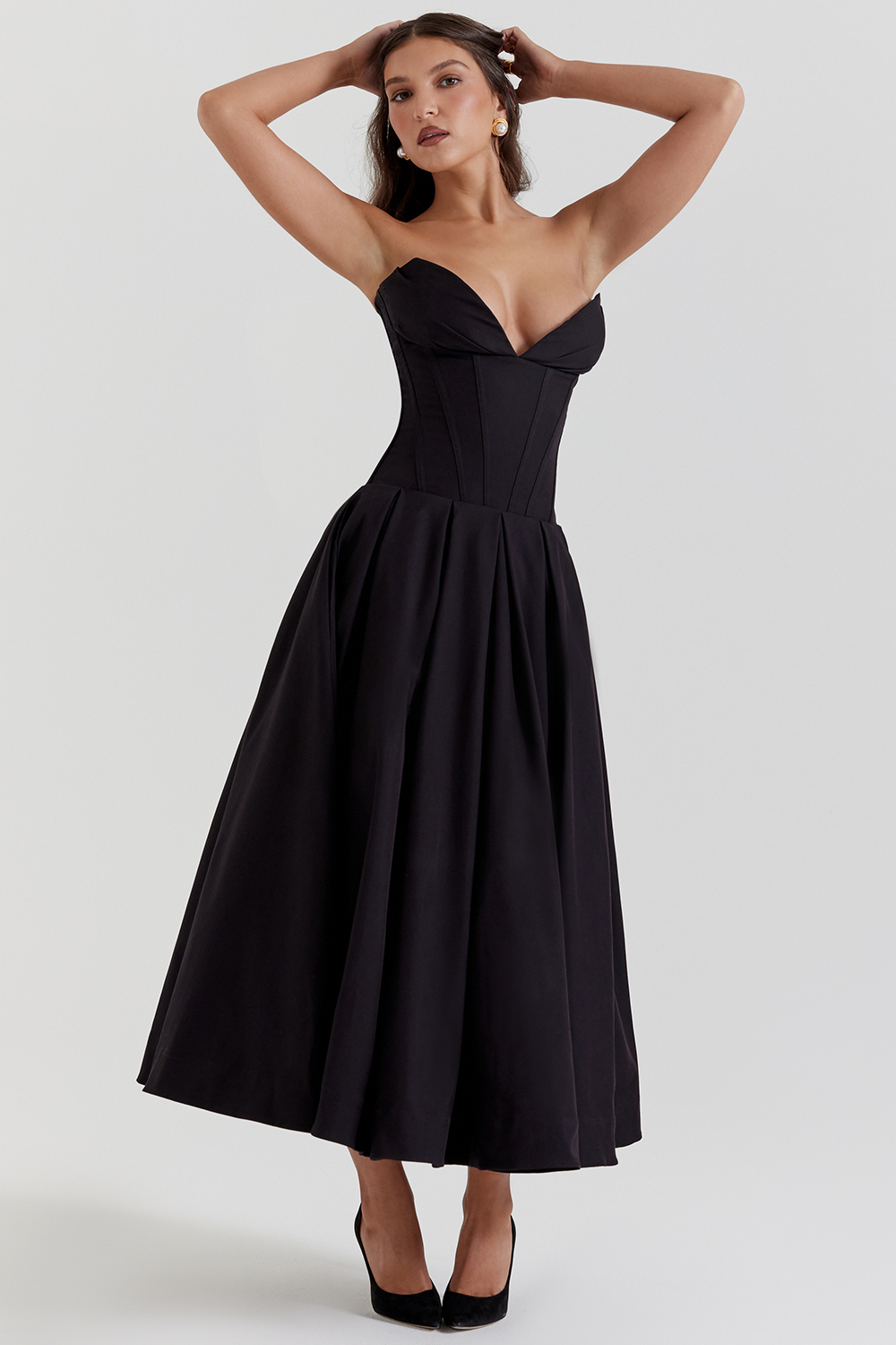 Lady Black Strapless Midi Dress - luluinthesky