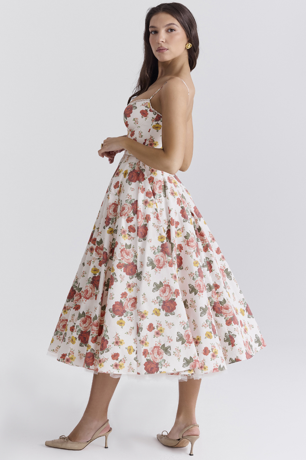 Mademoiselle Italian Rose Print Tulle Midi Dress - luluinthesky
