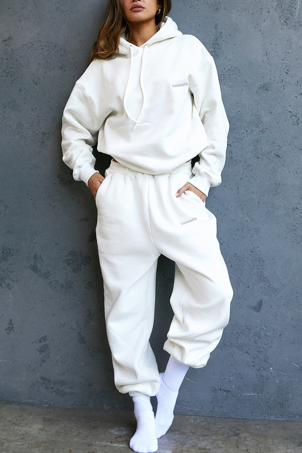 Sky Off White Fleece Back Jogging Trousers - luluinthesky
