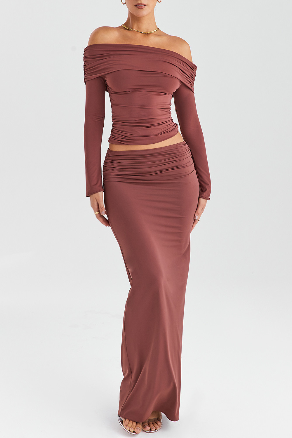 Mistress Rocks Coffee Gathered Maxi Skirt - SALE - luluinthesky