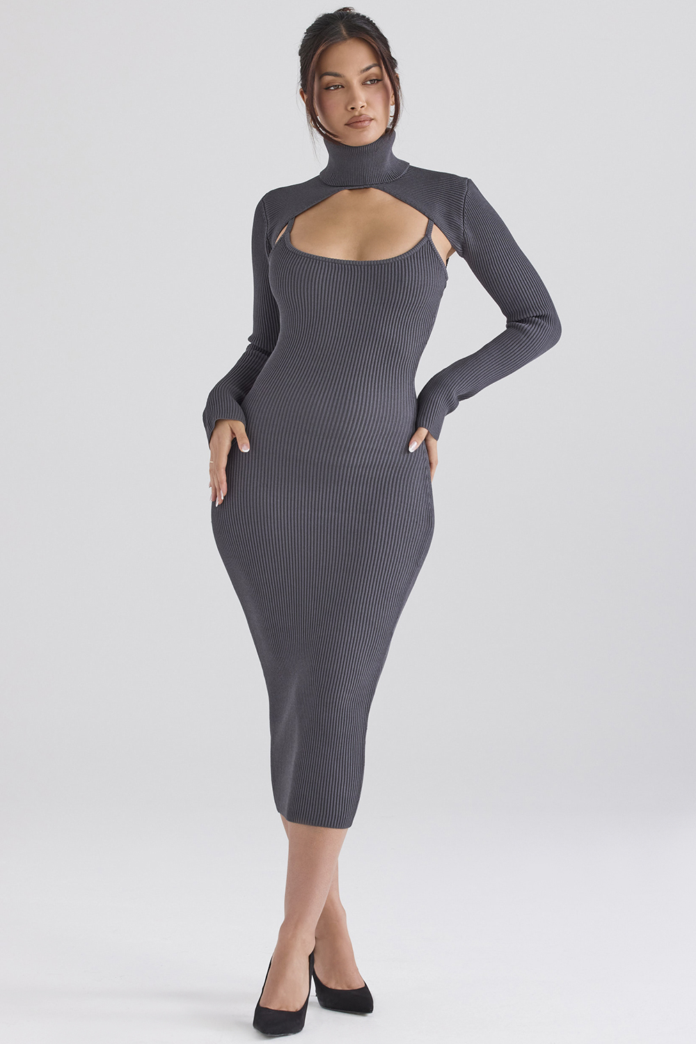 Meliora Charcoal Knit Midi Dress - SALE - luluinthesky