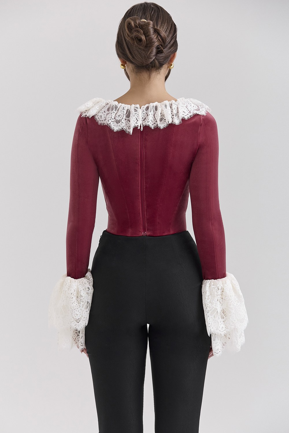 Jacinda Cabernet Velvet Lace Trimmed Corset Top - SALE - luluinthesky