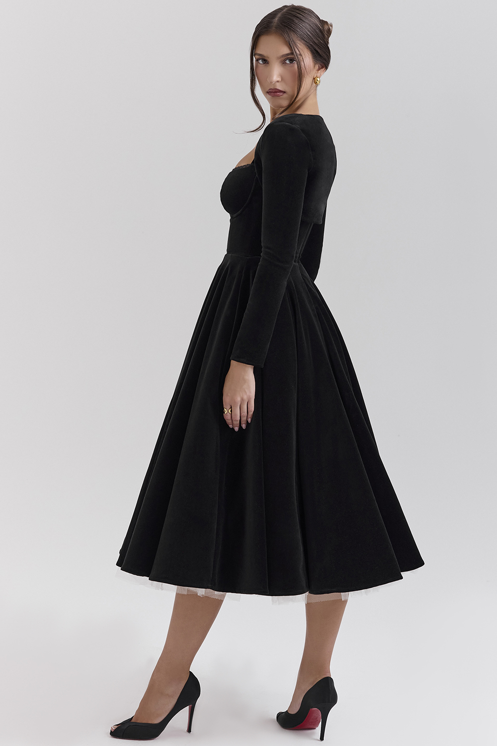 Mademoiselle Black Velvet Tulle Midi Dress + Bolero - luluinthesky