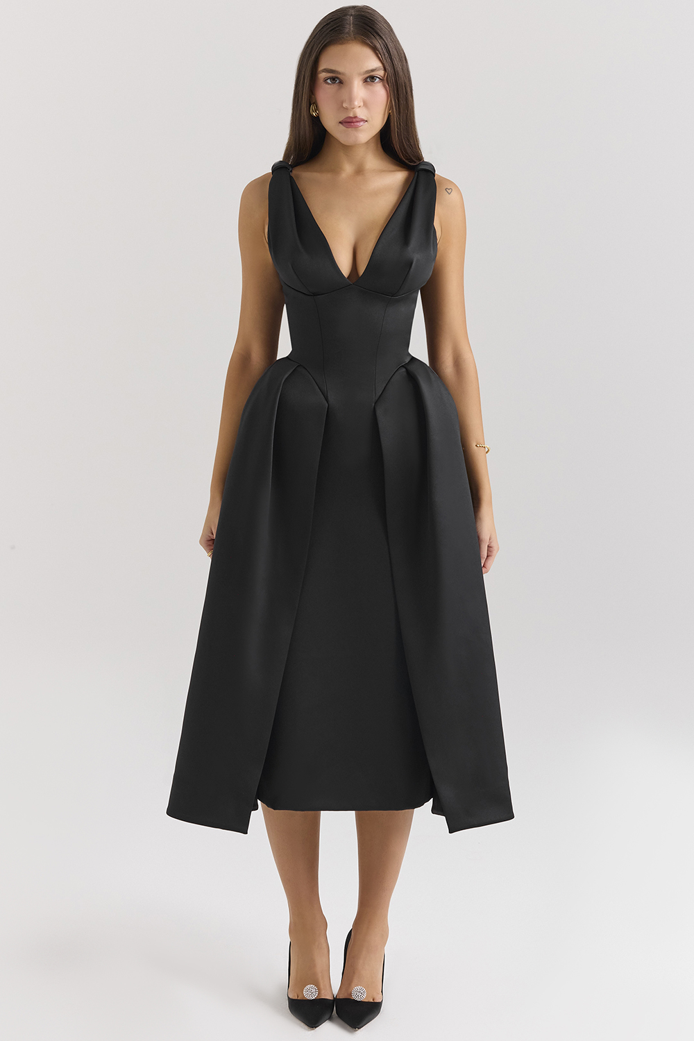 Paloma Black Satin Twist Strap Midi Dress - SALE - luluinthesky