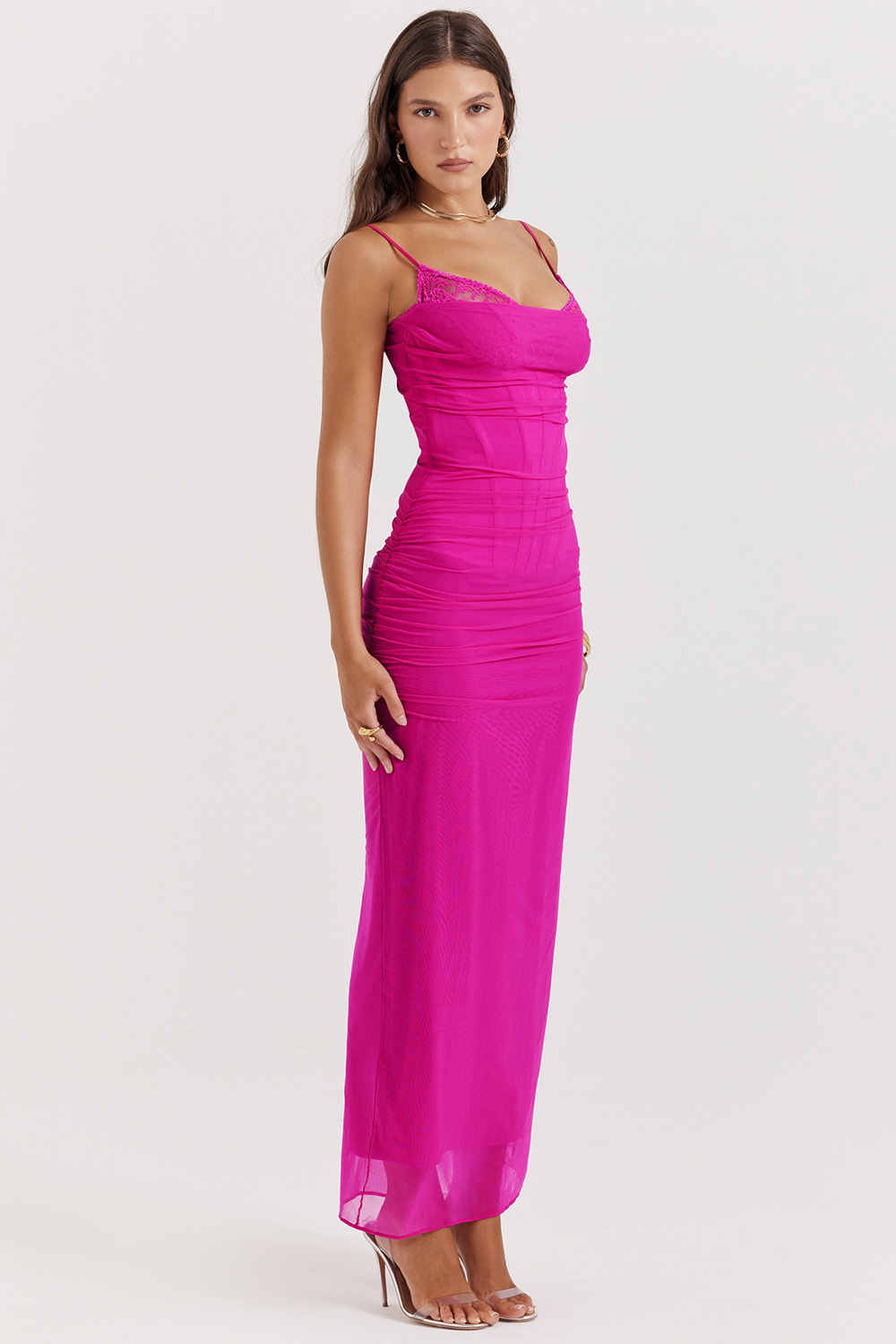 Nalini Fuchsia Stretch Mesh Maxi Dress - luluinthesky