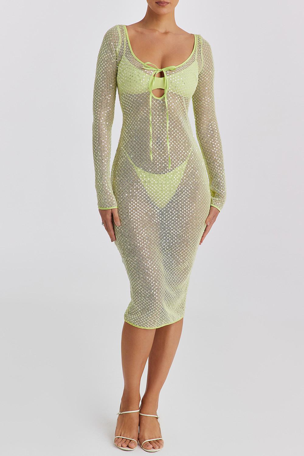Mistress Rocks Lime Sequinned Crochet Midi Dress With Matching Underwear - SALE - luluinthesky