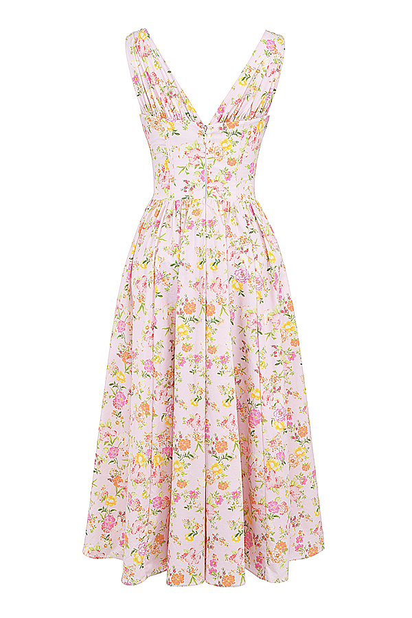 Emmelina Pink Meadow Print Cotton Corset Sundress - luluinthesky
