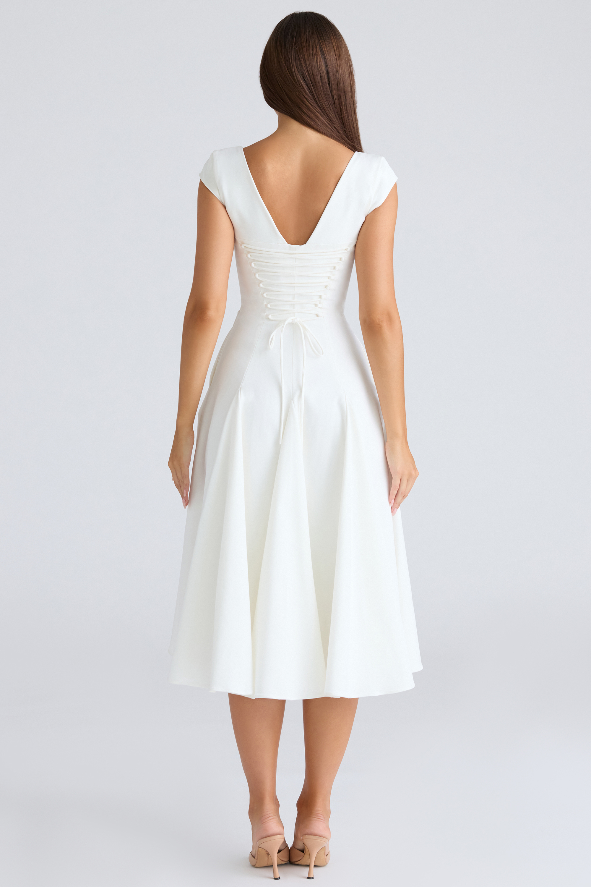 Raisa White Square Neck Twill Midi Dress - luluinthesky