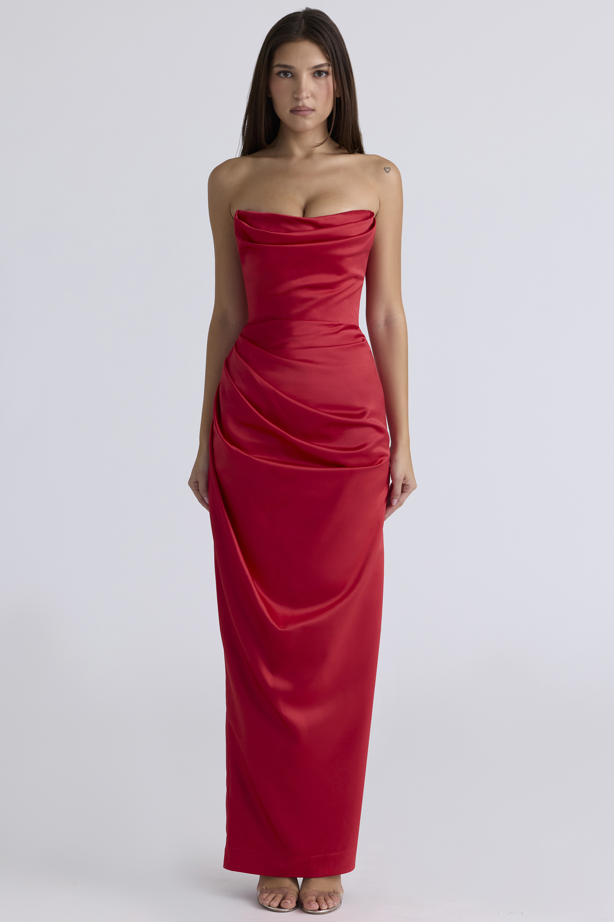 Adrienne Scarlet Satin Strapless Gown - luluinthesky
