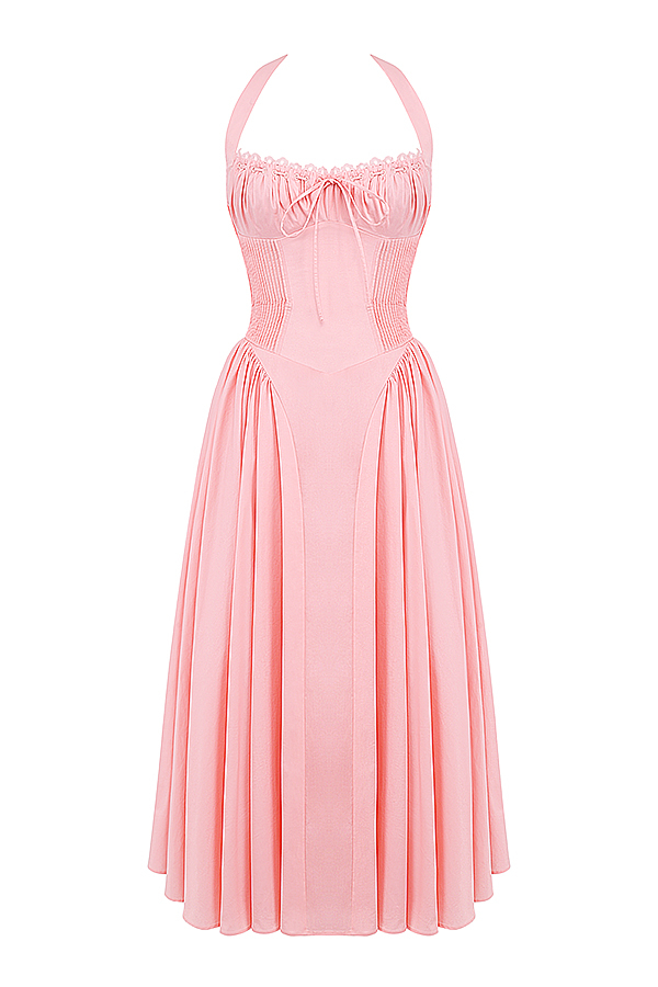 Adabella Rose Pink Cotton Halter Midi Sundress - luluinthesky