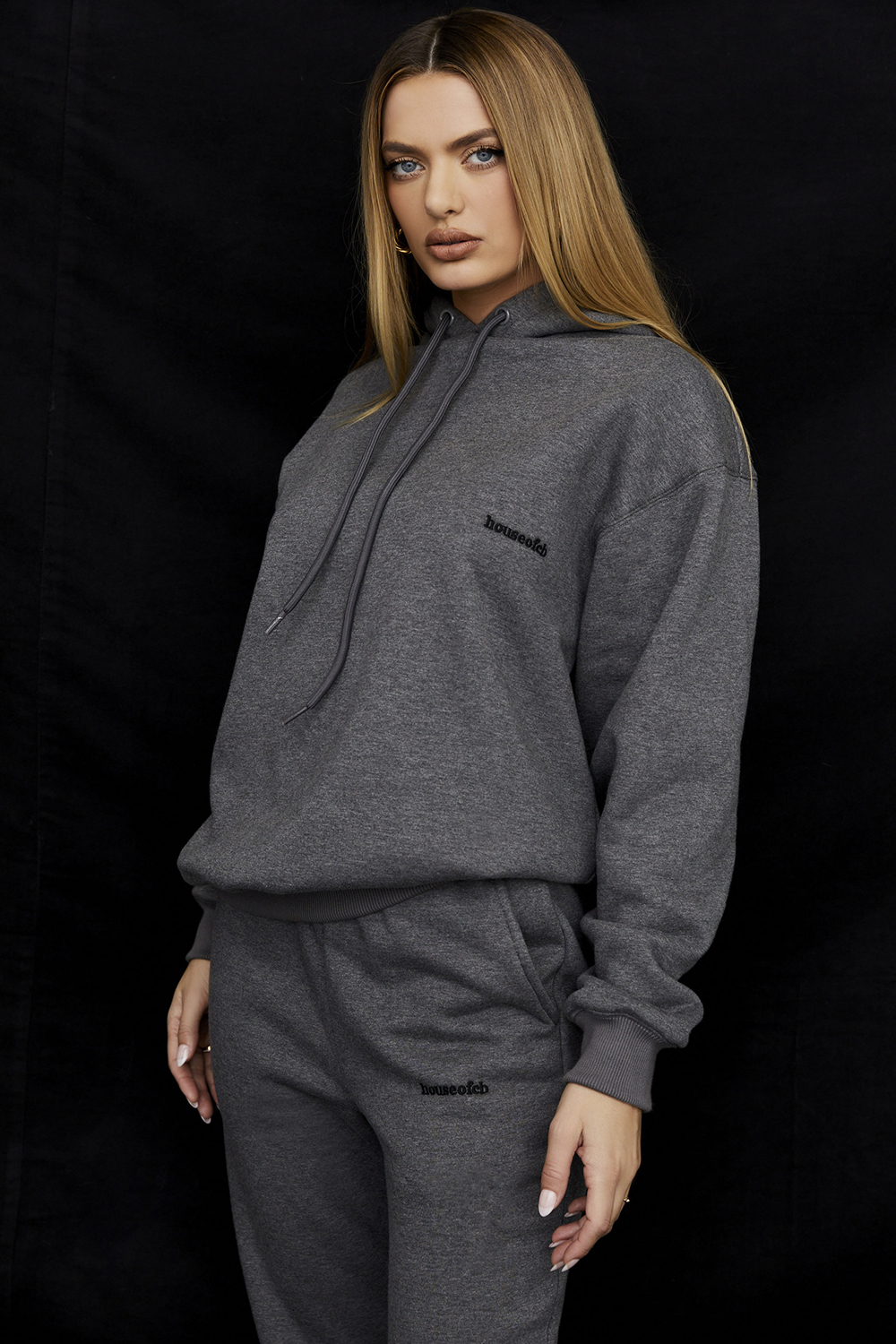 Halo Dark Grey Cotton Fleece-Back Oversized Hoodie - luluinthesky