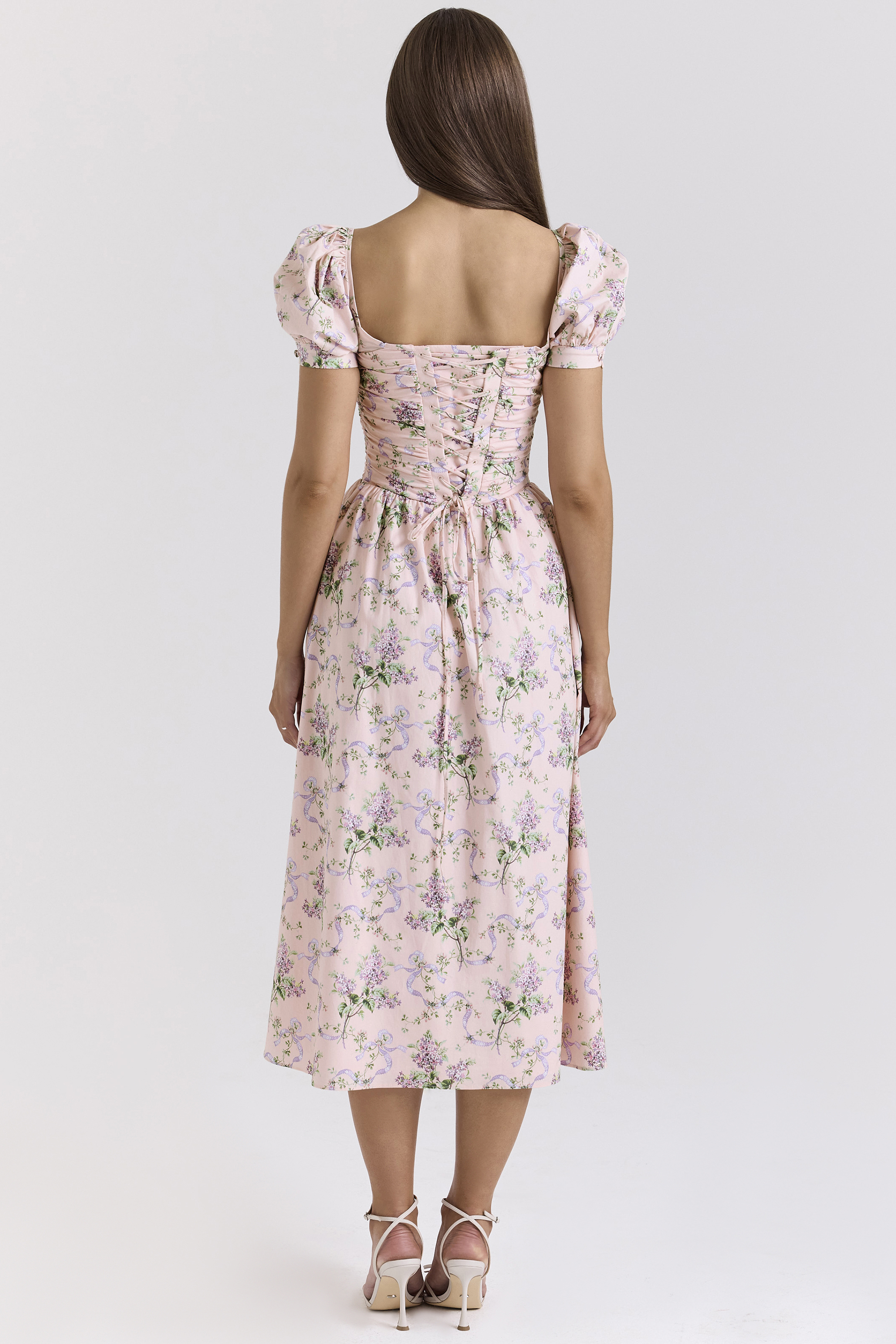Lulabell Pink Ribbon Print Cotton Midi Dress - luluinthesky