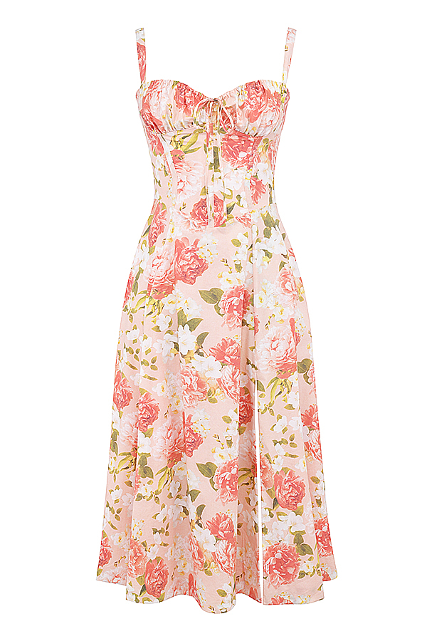 Carmen Pink Peony Print Cotton Bustier Sundress - luluinthesky