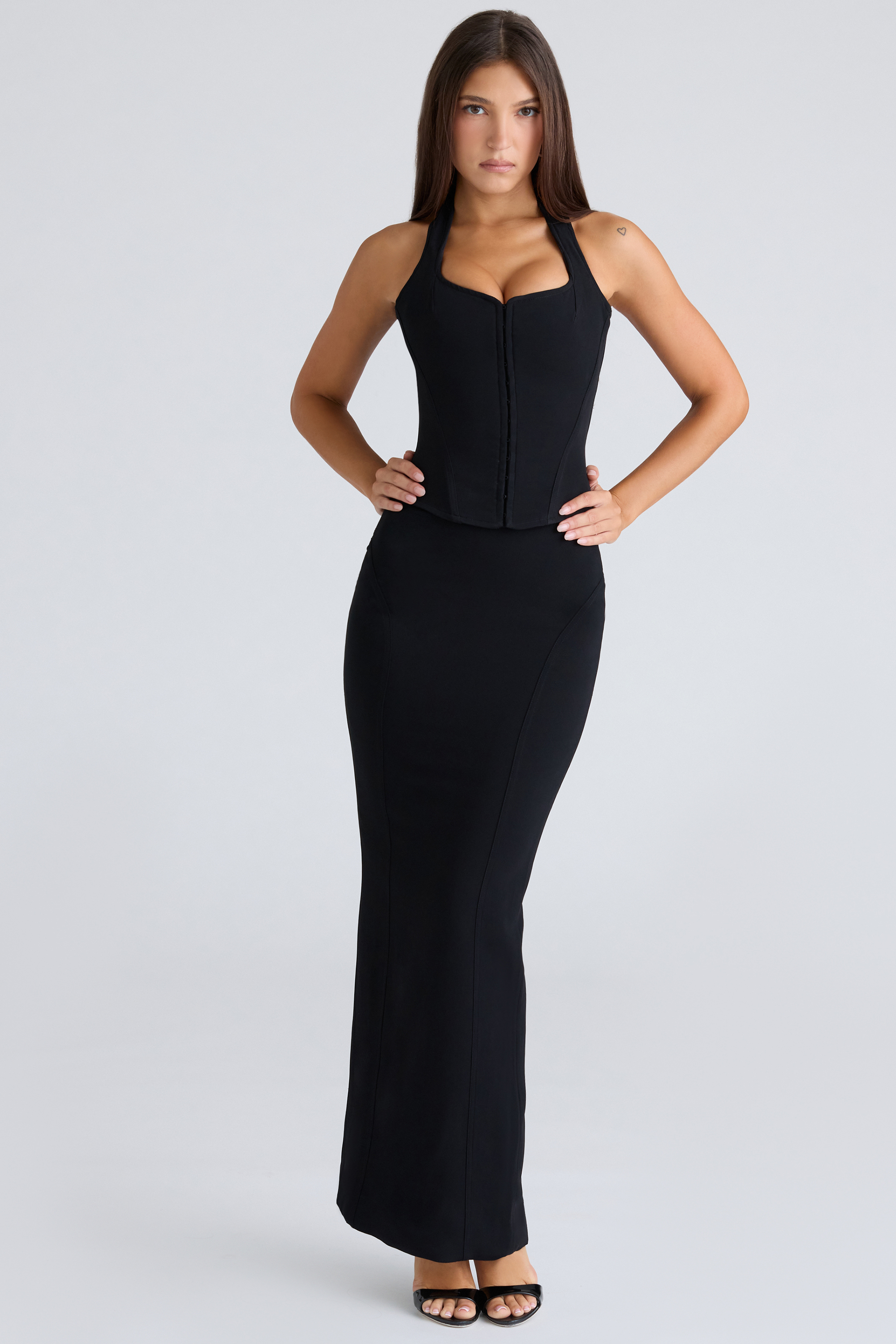 The Halter Neck Black Stretch Corset Top - luluinthesky