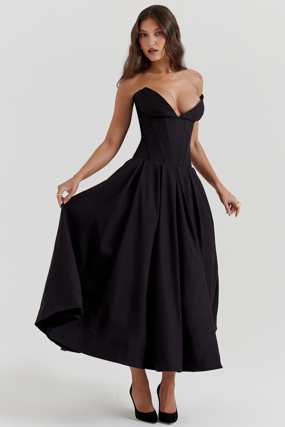 Lady Black Strapless Midi Dress - luluinthesky