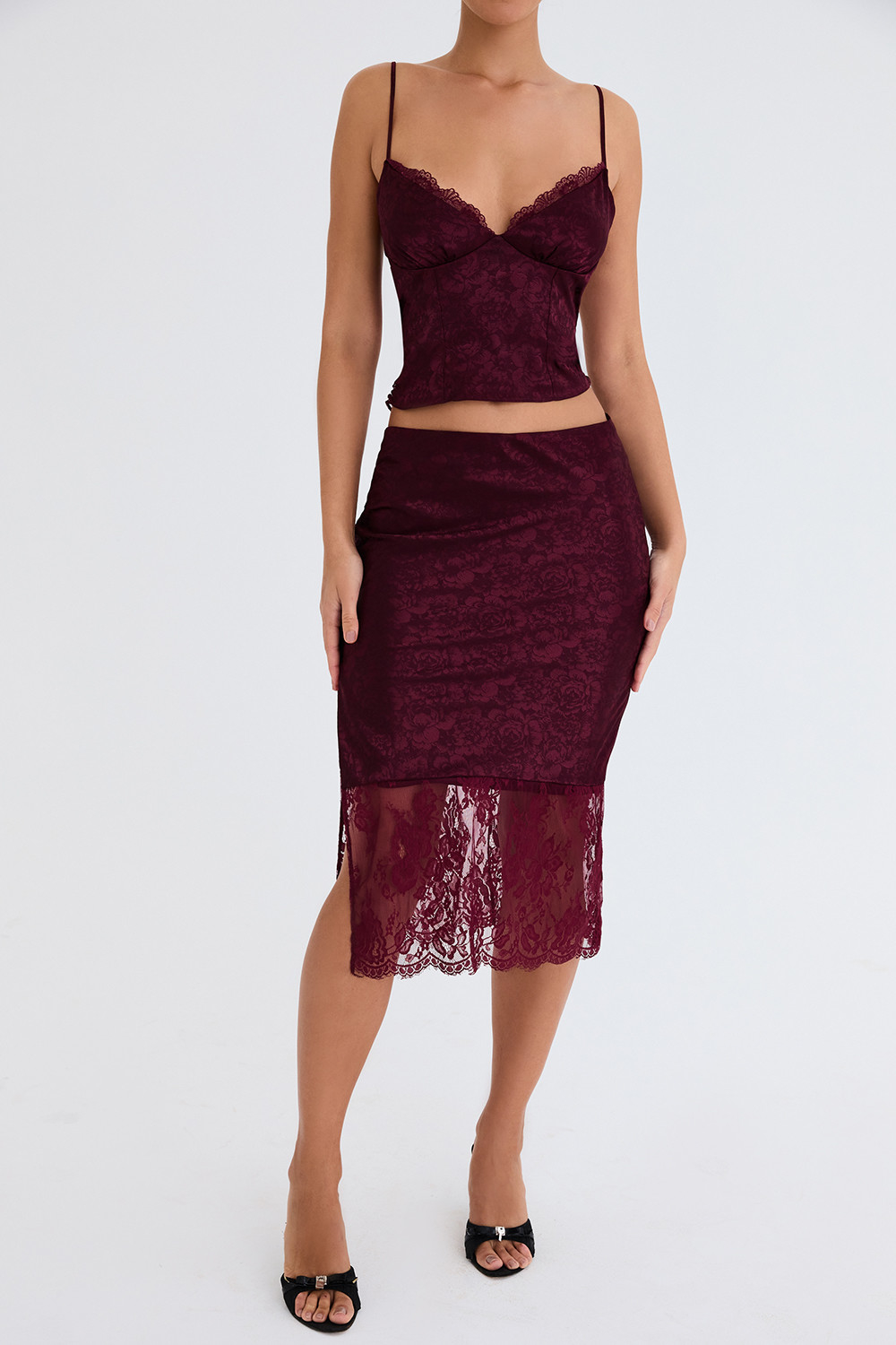 Mistress Rocks Mulberry Satin And Lace Midi Skirt - SALE - luluinthesky