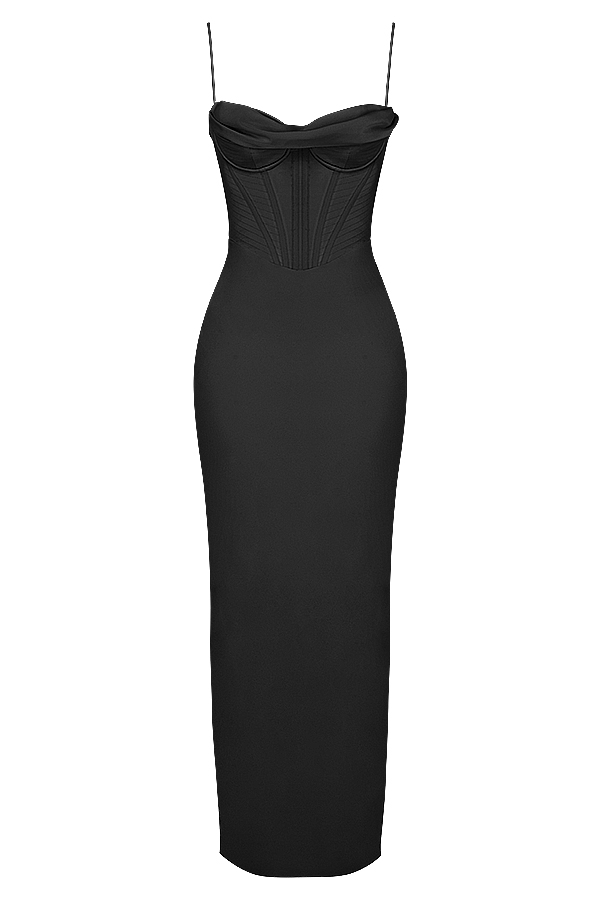 Charmaine Black Corset Maxi Dress - luluinthesky