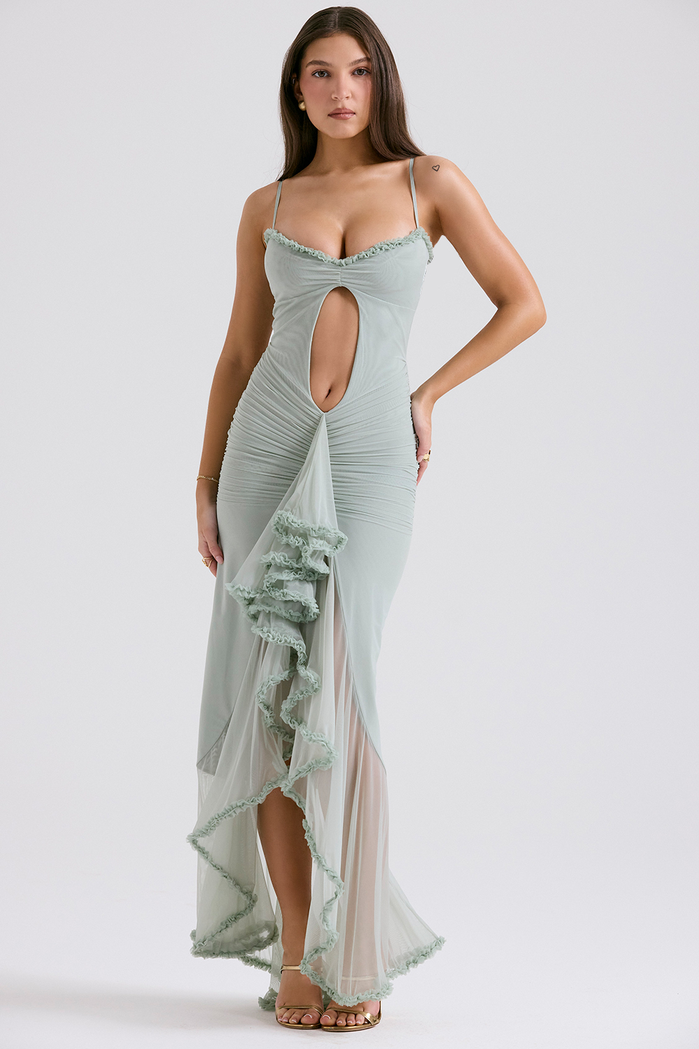 Gabriella Pistachio Ruffled Front Gown - luluinthesky