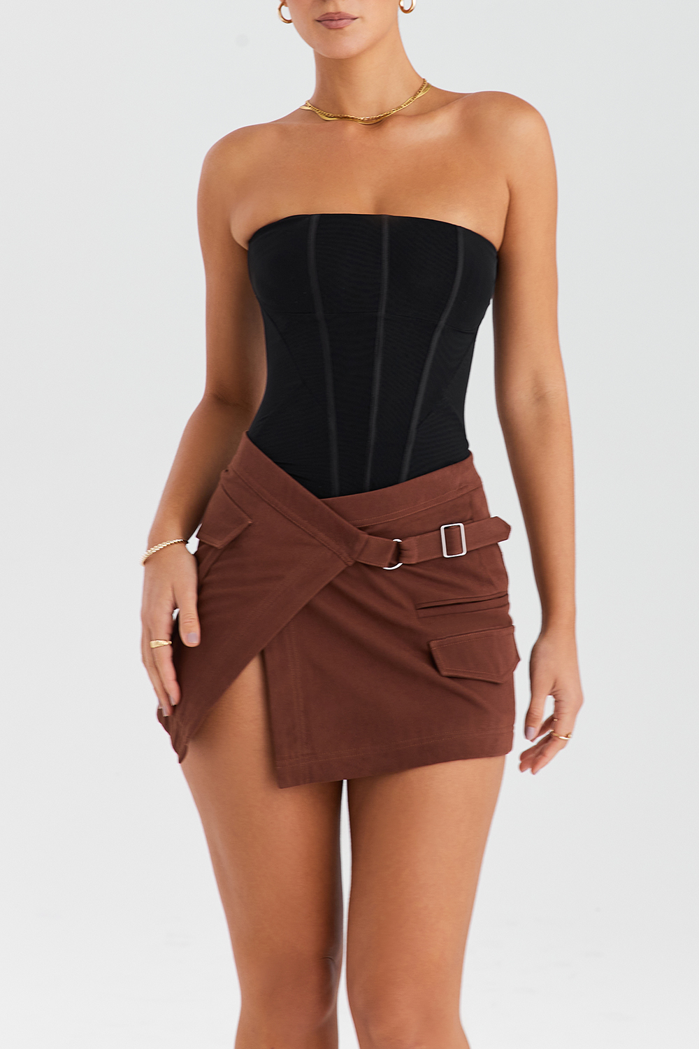 Mistress Rocks Cocoa Asymmetric Cargo Mini Skirt - SALE - luluinthesky