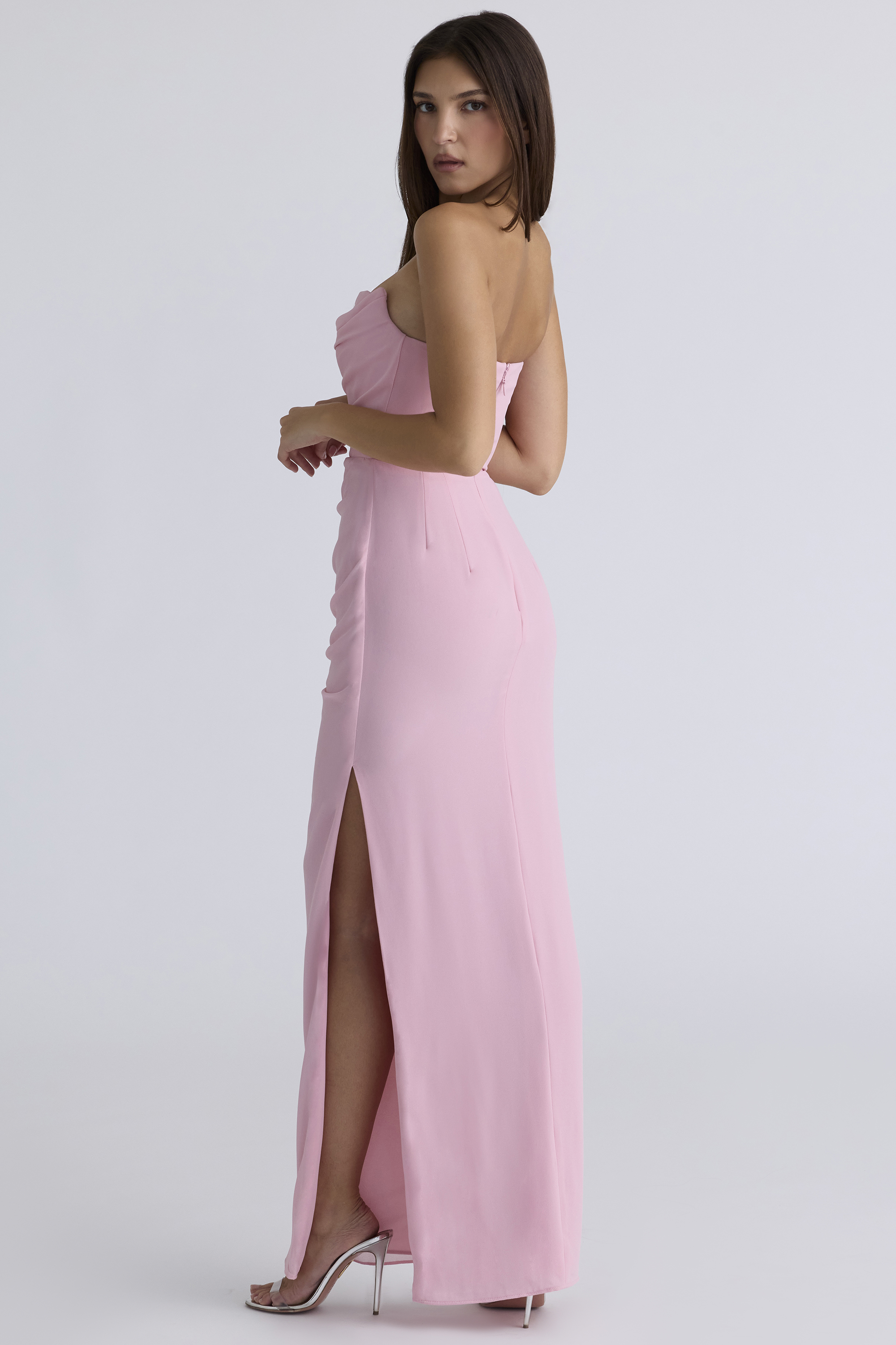 Adrienne Pink Quartz Georgette Strapless Gown - luluinthesky