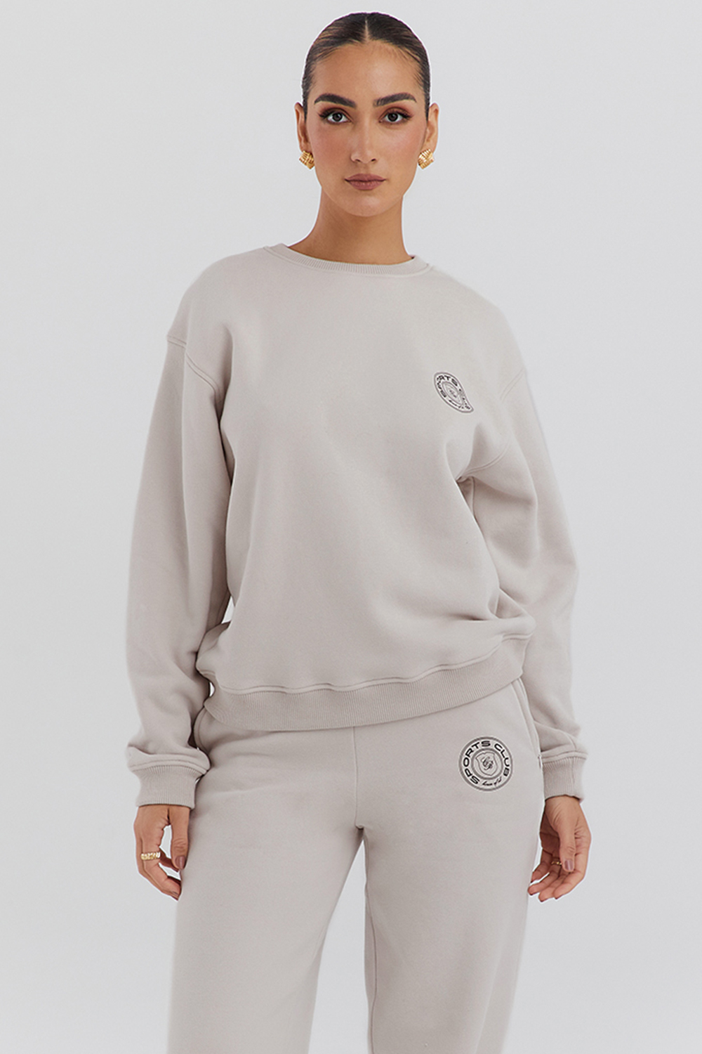 Haze Cloud Cotton Fleece-Back Crew Neck Sweatshirt - luluinthesky
