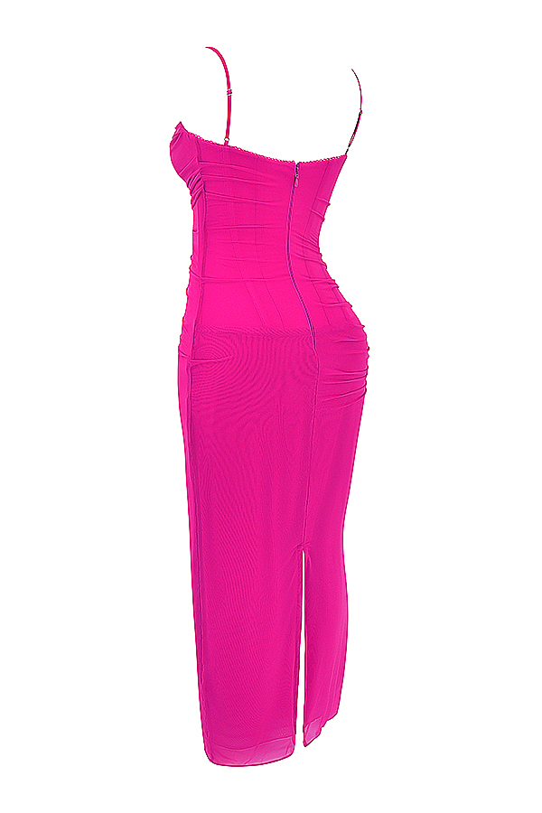 Nalini Fuchsia Stretch Mesh Maxi Dress - luluinthesky