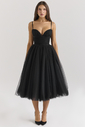 Countess Black Tulle Ruched Bodice Midi Dress - SALE - luluinthesky