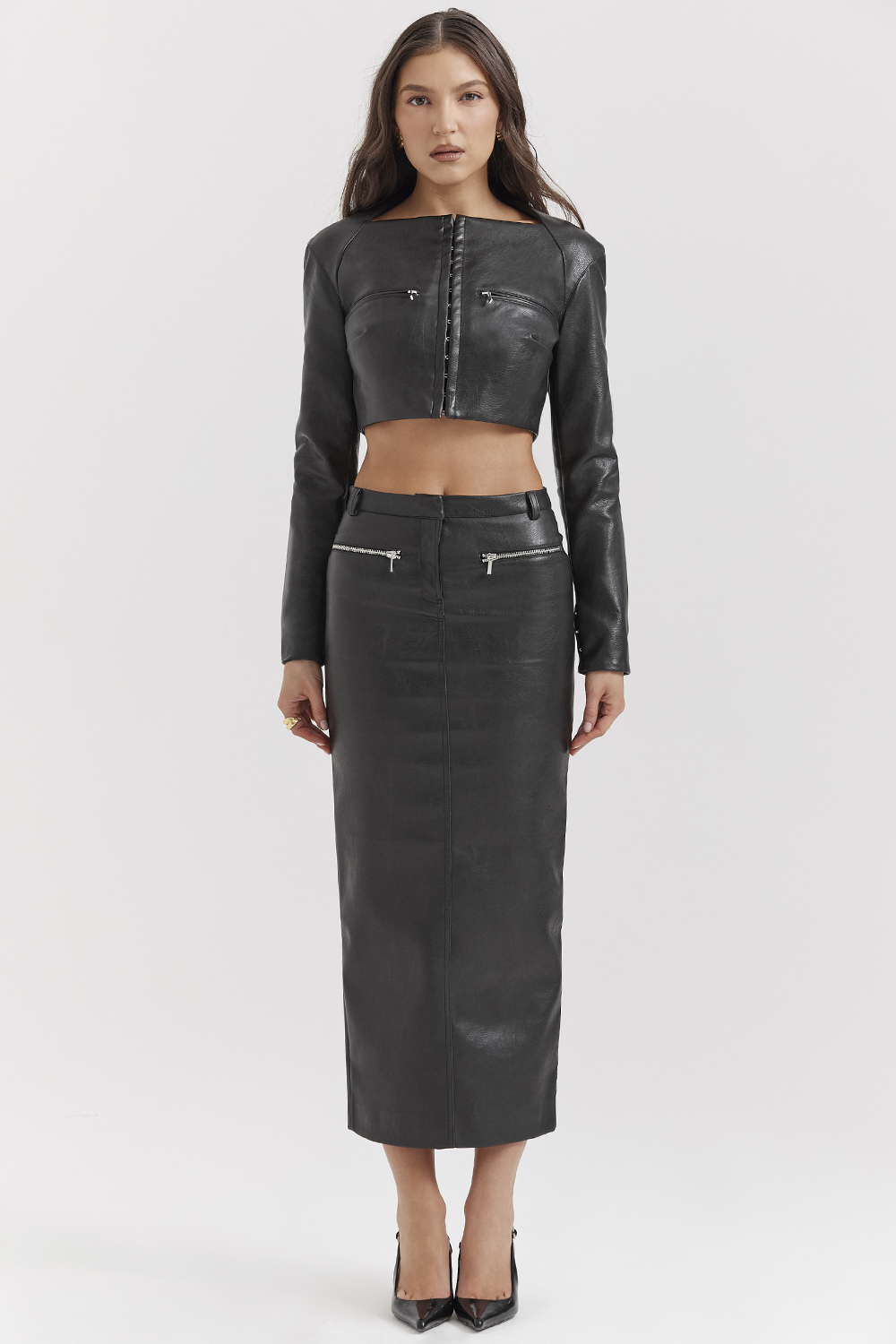 Ione Black Vegan Leather Cropped Top - luluinthesky