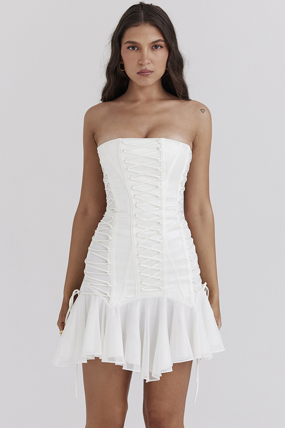 Sirena White Strapless Lace Up Mini Dress - luluinthesky