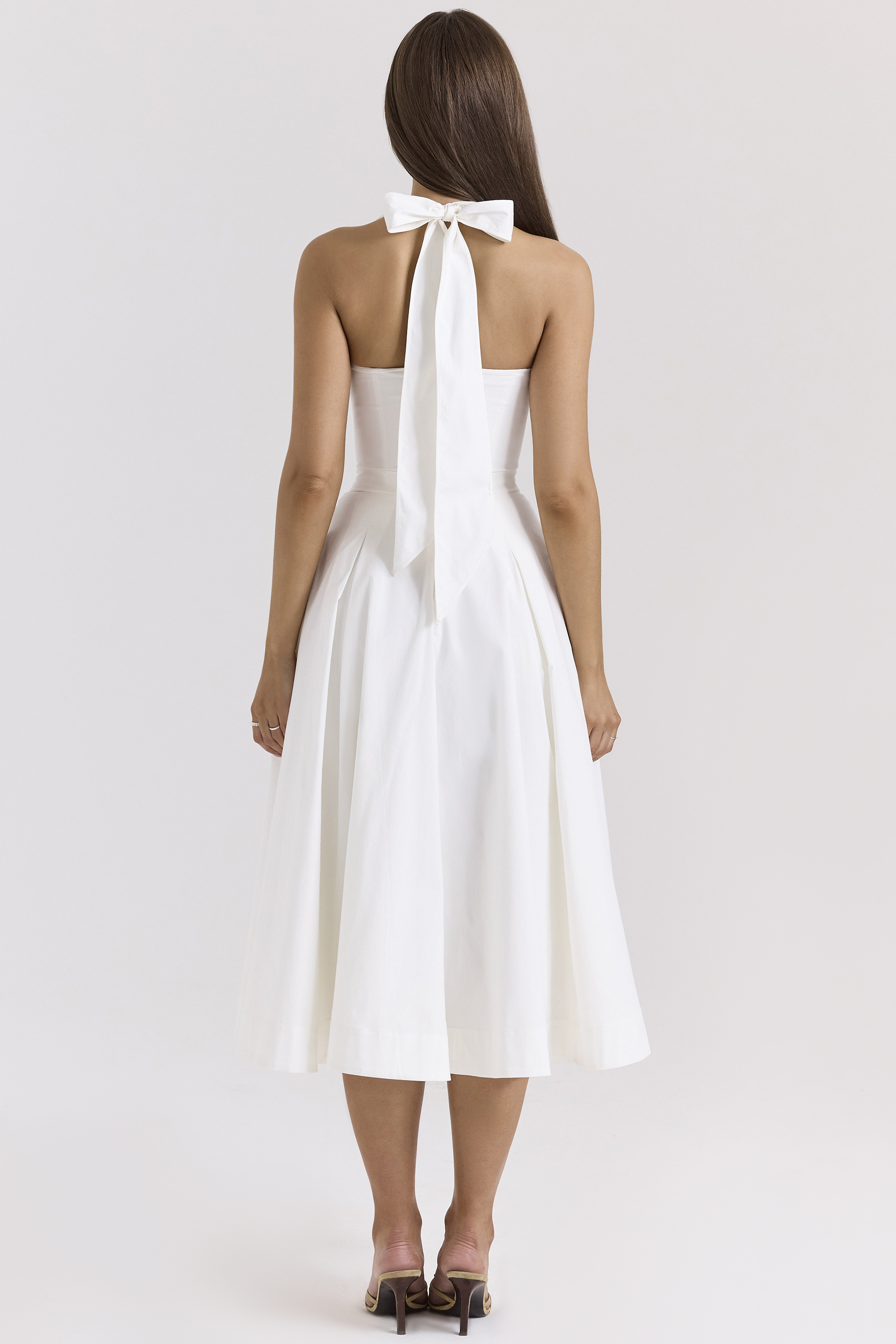 Allena White Stretch Cotton Halter Midi Sundress - luluinthesky