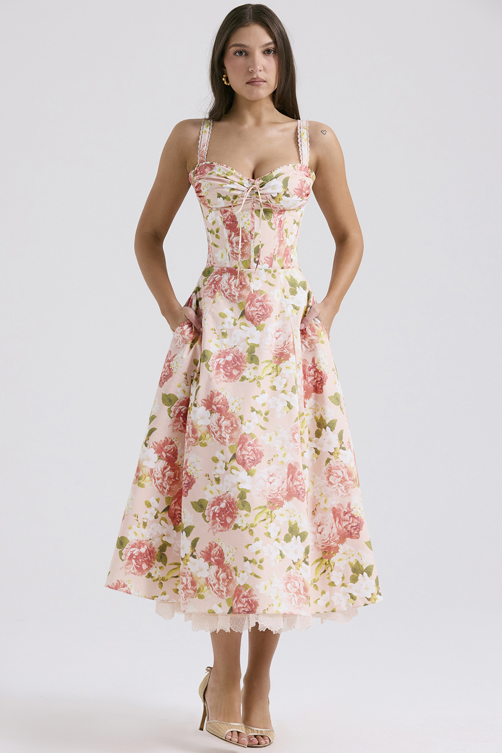 Rosalee Pink Peony Print Cotton Bustier Sundress - luluinthesky