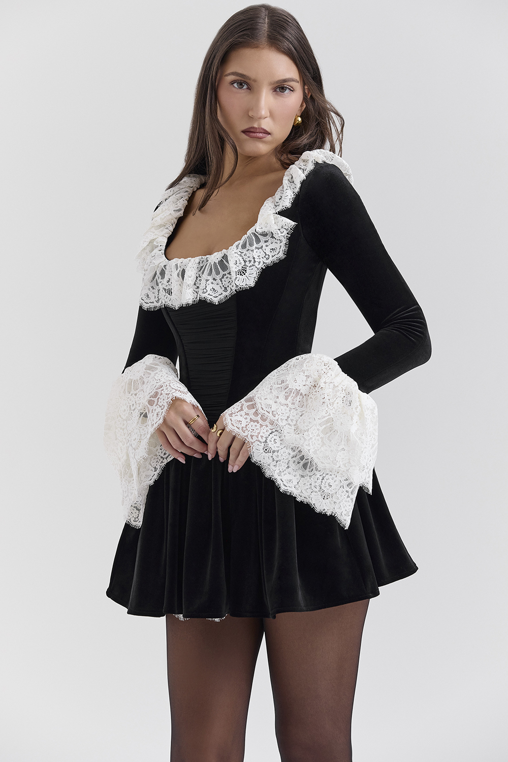 Czarina Black Velvet Lace Trimmed Mini Dress - SALE - luluinthesky