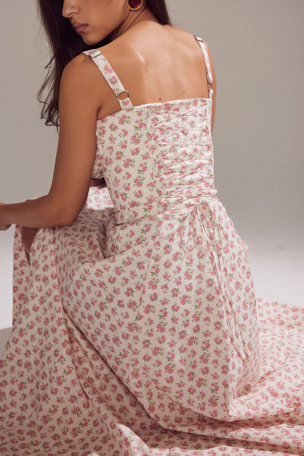 Carmen White Rosebud Print Cotton Bustier Sundress - luluinthesky