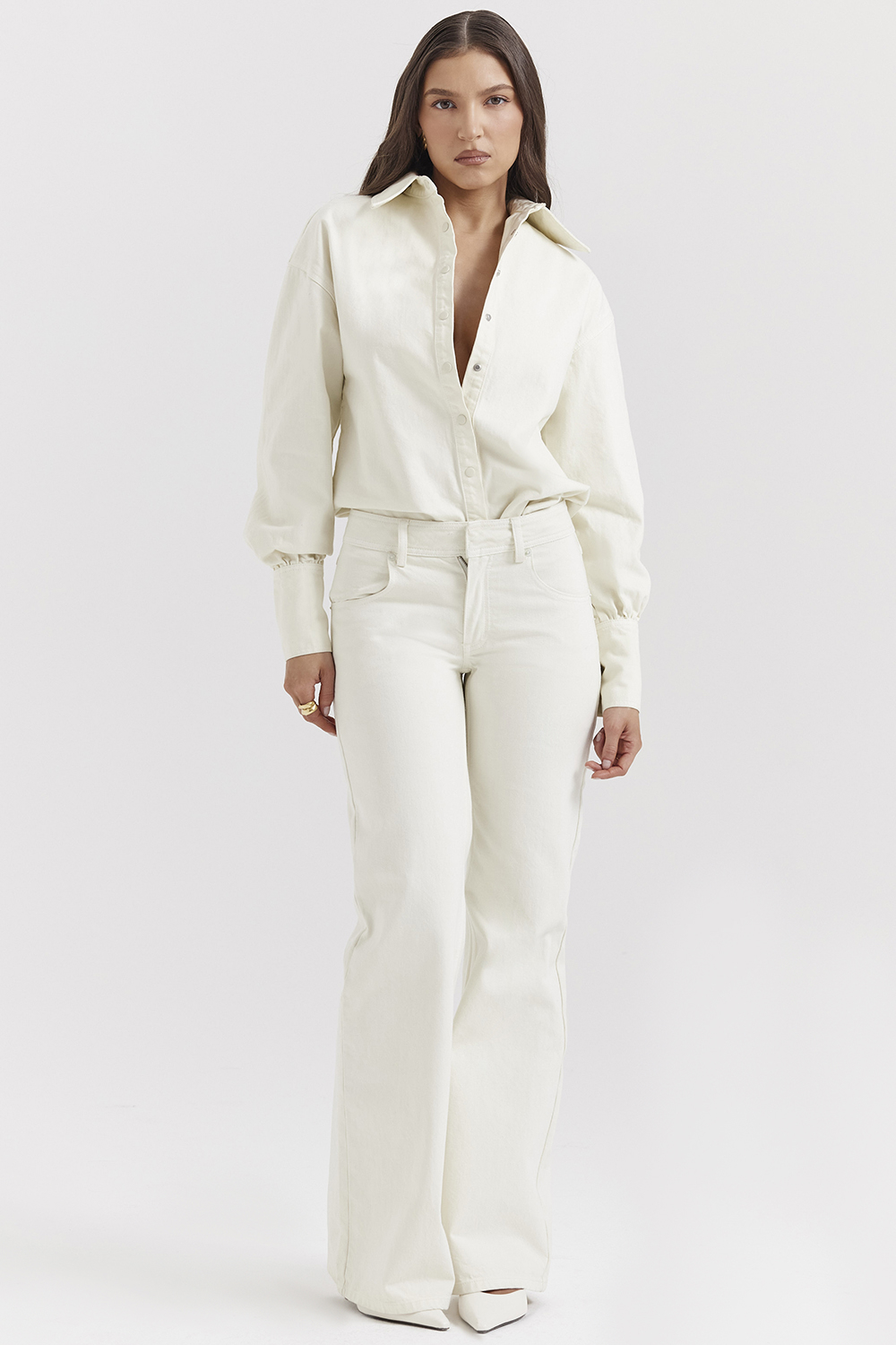 Marli Ivory Wide Leg Flared Jeans - luluinthesky