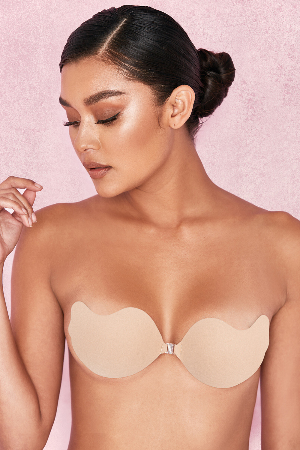 VFront Fastening Moulded Microfibre  Bra - Beige - luluinthesky