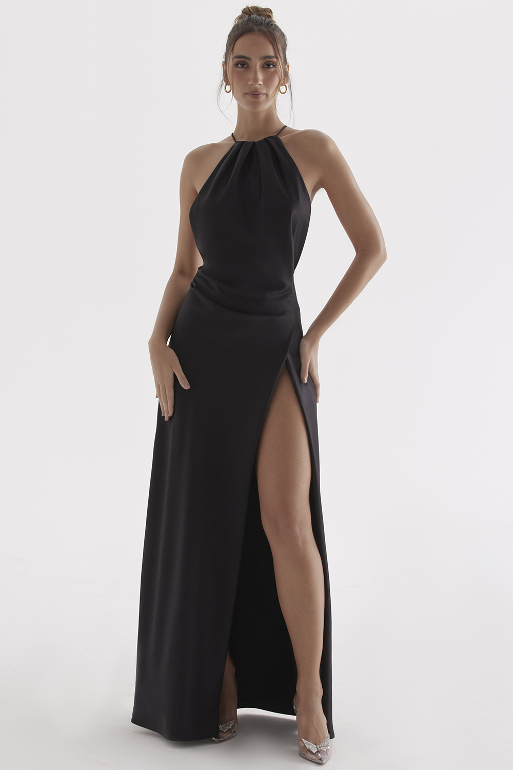 Zanab Black Thigh Slit Maxi Dress - luluinthesky
