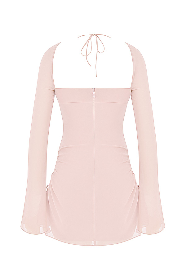 Baby Pink Quartz Chiffon Cutout Halter Mini Dress - luluinthesky