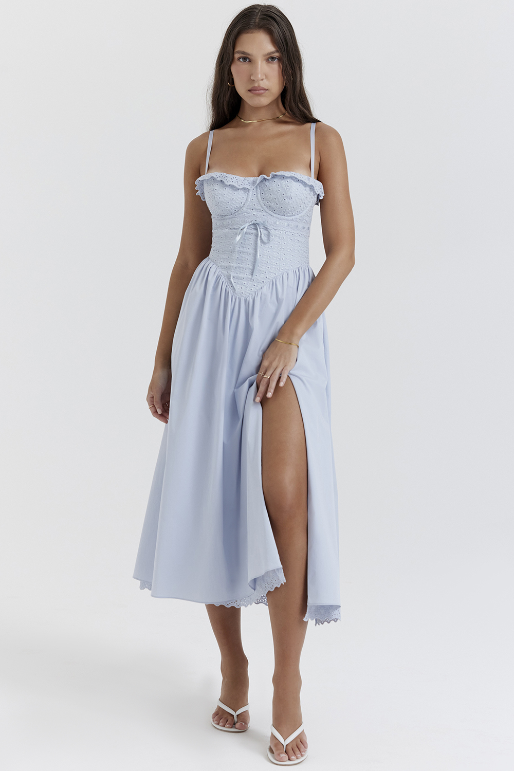 Jaime Soft Blue Cotton Broderie Anglais Midi SunDress - luluinthesky