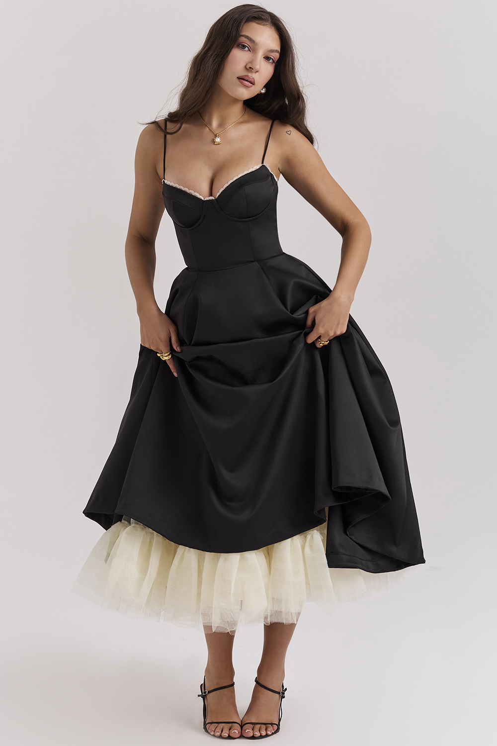 Mademoiselle Black Tulle Midi Dress - luluinthesky