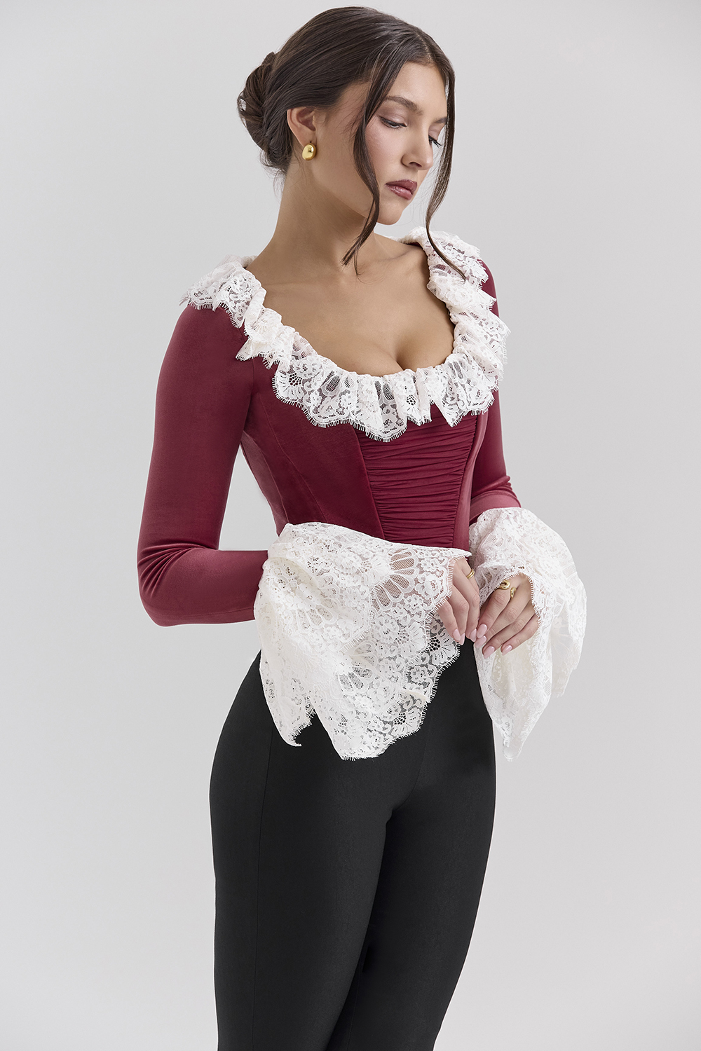 Jacinda Cabernet Velvet Lace Trimmed Corset Top - SALE - luluinthesky