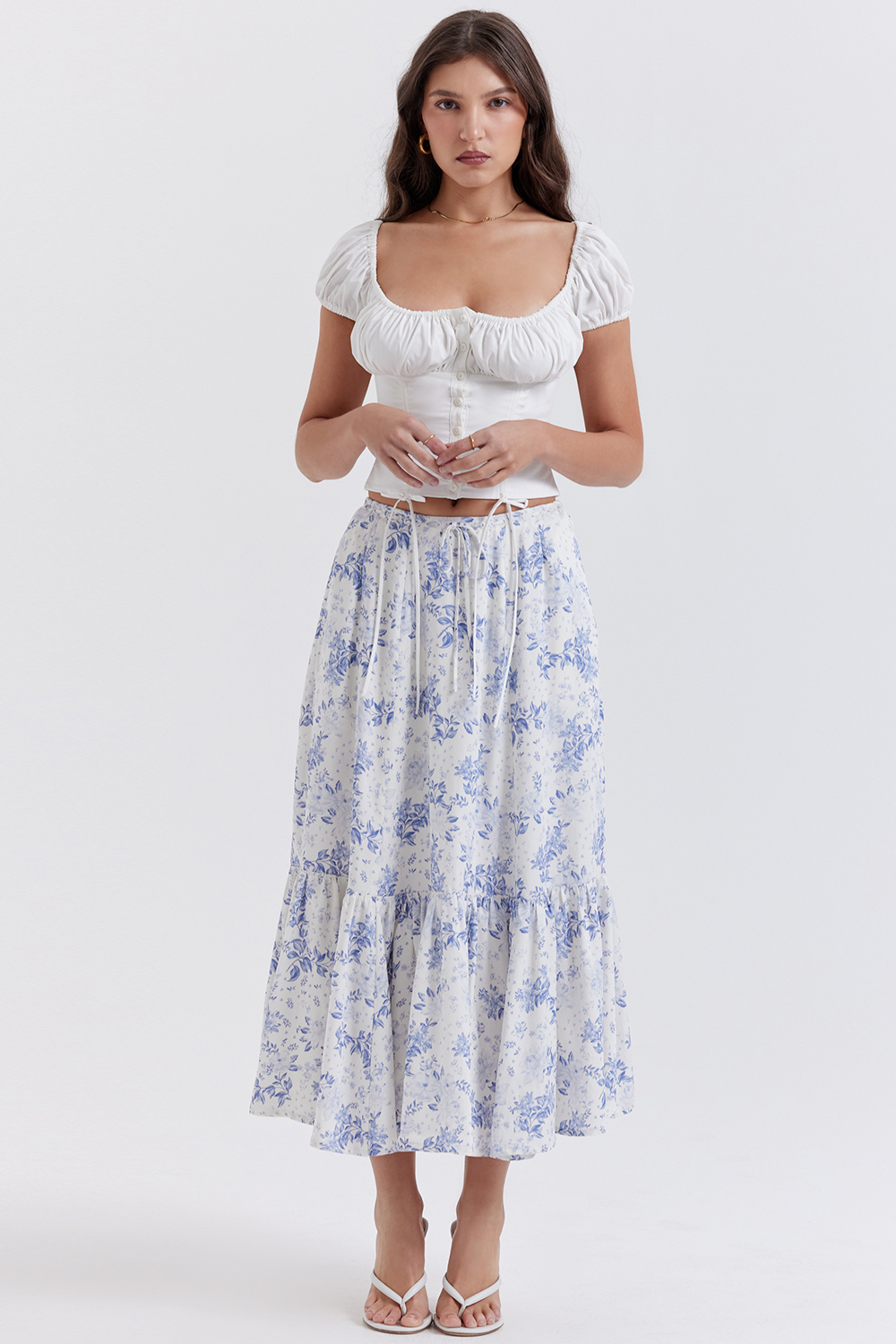 Aitana Blue Print Midi Skirt - luluinthesky