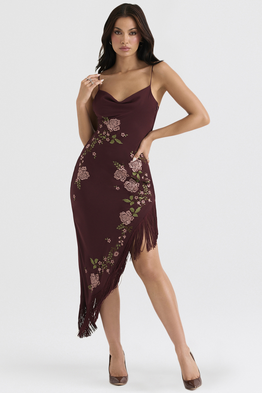 Eloisa Wine Embroidered Midi Dress - luluinthesky