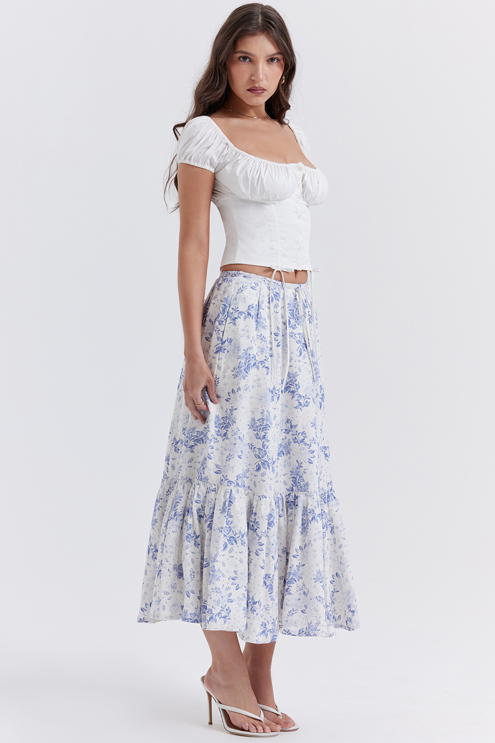 Aitana Blue Print Midi Skirt - luluinthesky