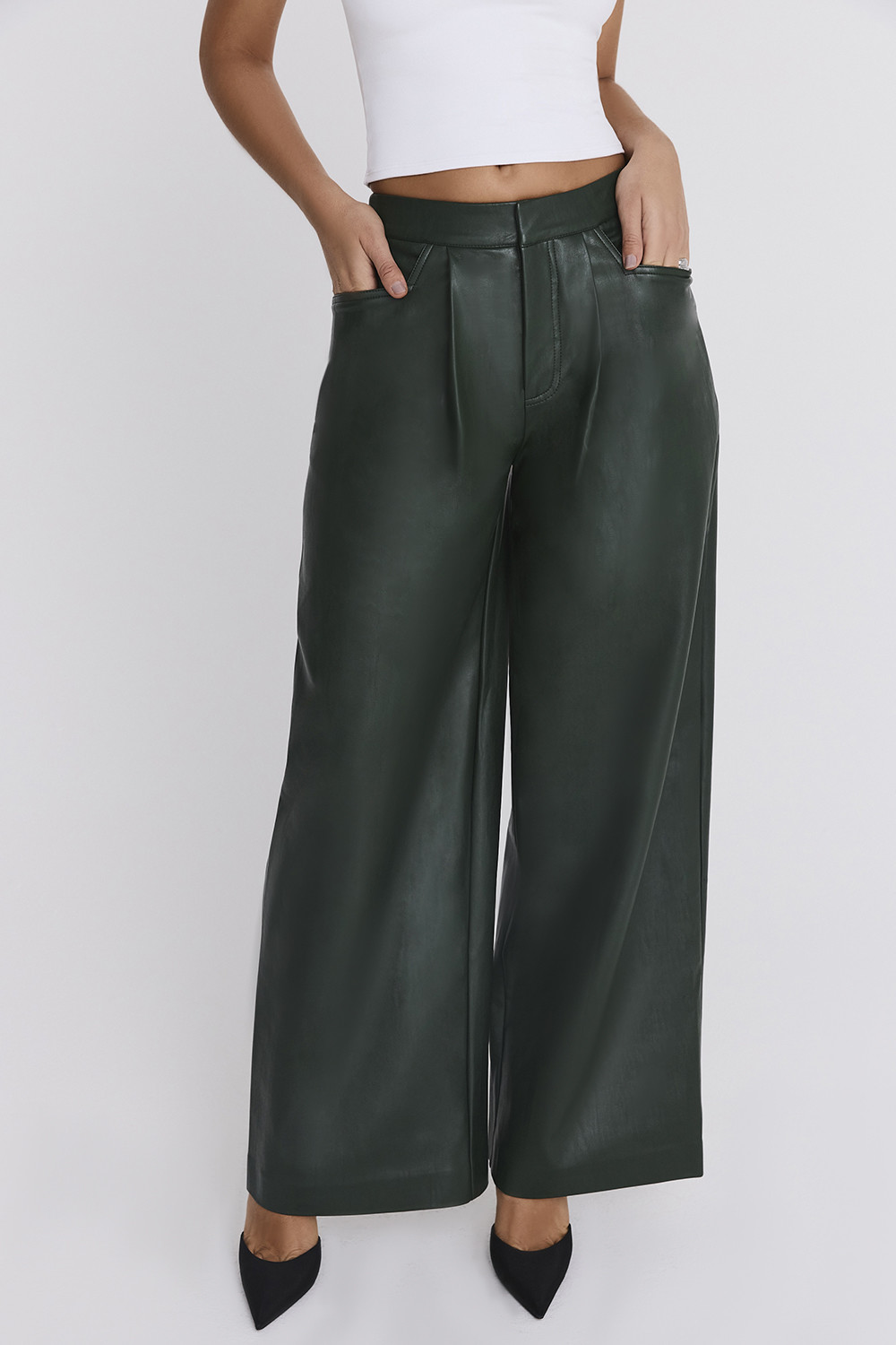 Mistress Rocks Evergreen Vegan Leather Darted Trousers - SALE - luluinthesky