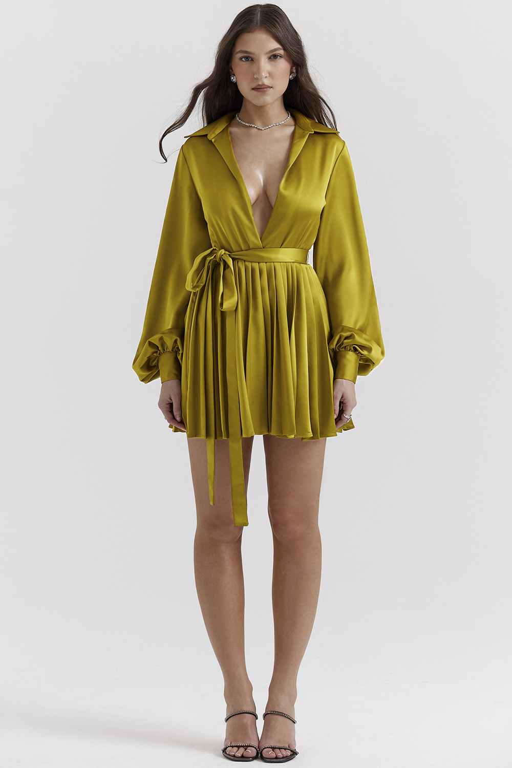 Allegra Chartreuse Pleated Shirt Dress - luluinthesky