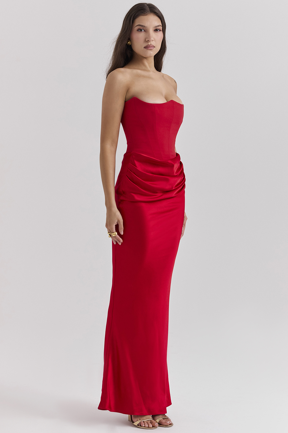 Persephone Scarlet Strapless Corset Maxi Dress - luluinthesky